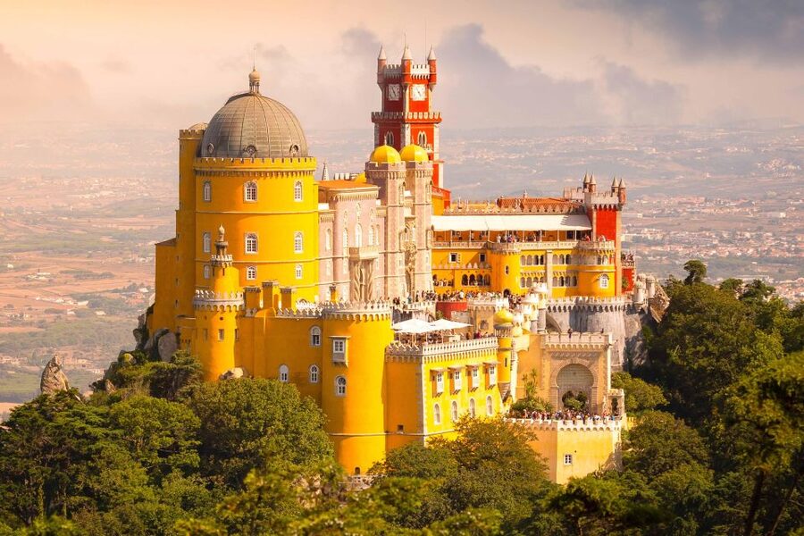 Sintra: Pena Palace, Moorish Castle, Regaleira, & Monserrate - Pena Palace, color, gardens, and crowds